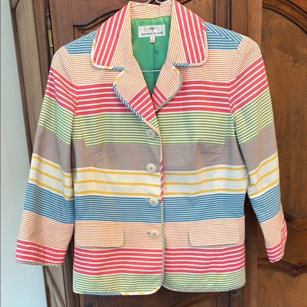 Andrea Becker Multicolor Striped Cotton Blazer Lightweight Tailored Fit